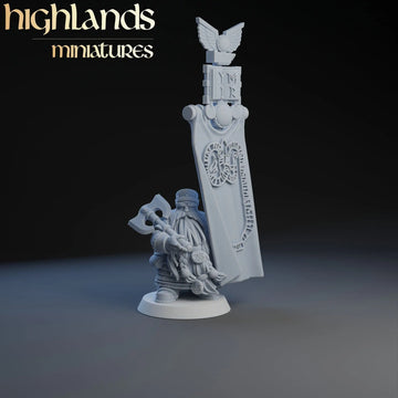 Seigneur nain avec bannière | Miniatures des Hautes Terres | 32mm