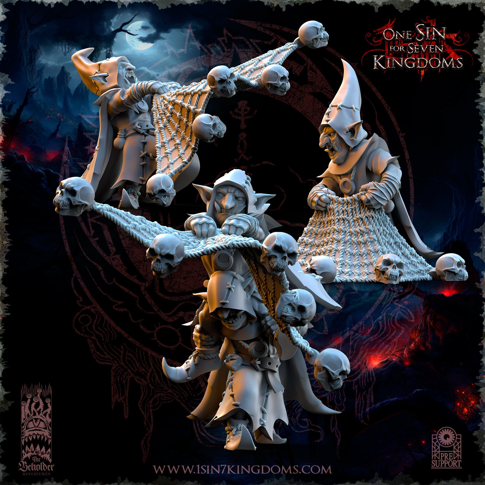 Black Horde Goblins Skull Net Throwers | The Beholder Miniatures | 32mm | DnD, Pathfinder, TTRPG