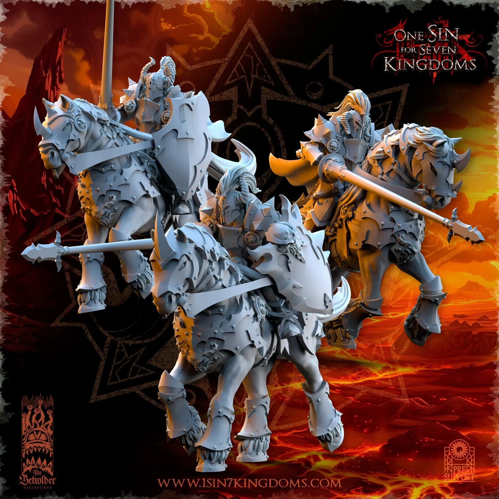 Realms of Mayhem Knights with Lances | The Beholder Miniatures | 32mm | DnD, Pathfinder, TTRPG