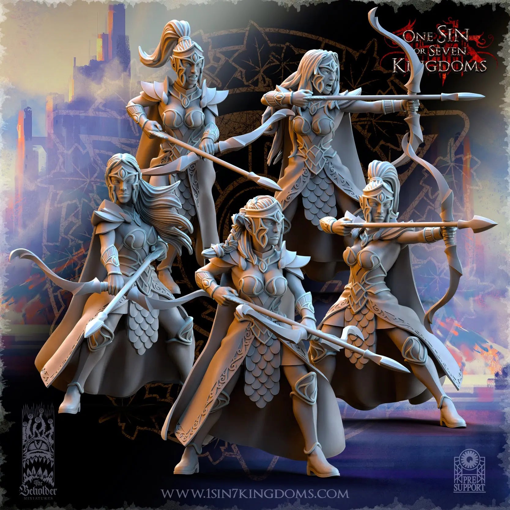 Silvermoor Elves Sisterhood Archers | The Beholder Miniatures | 32mm | DnD, Pathfinder, TTRPG